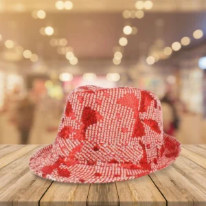 Czerwono-biały kapelusz z cekinami